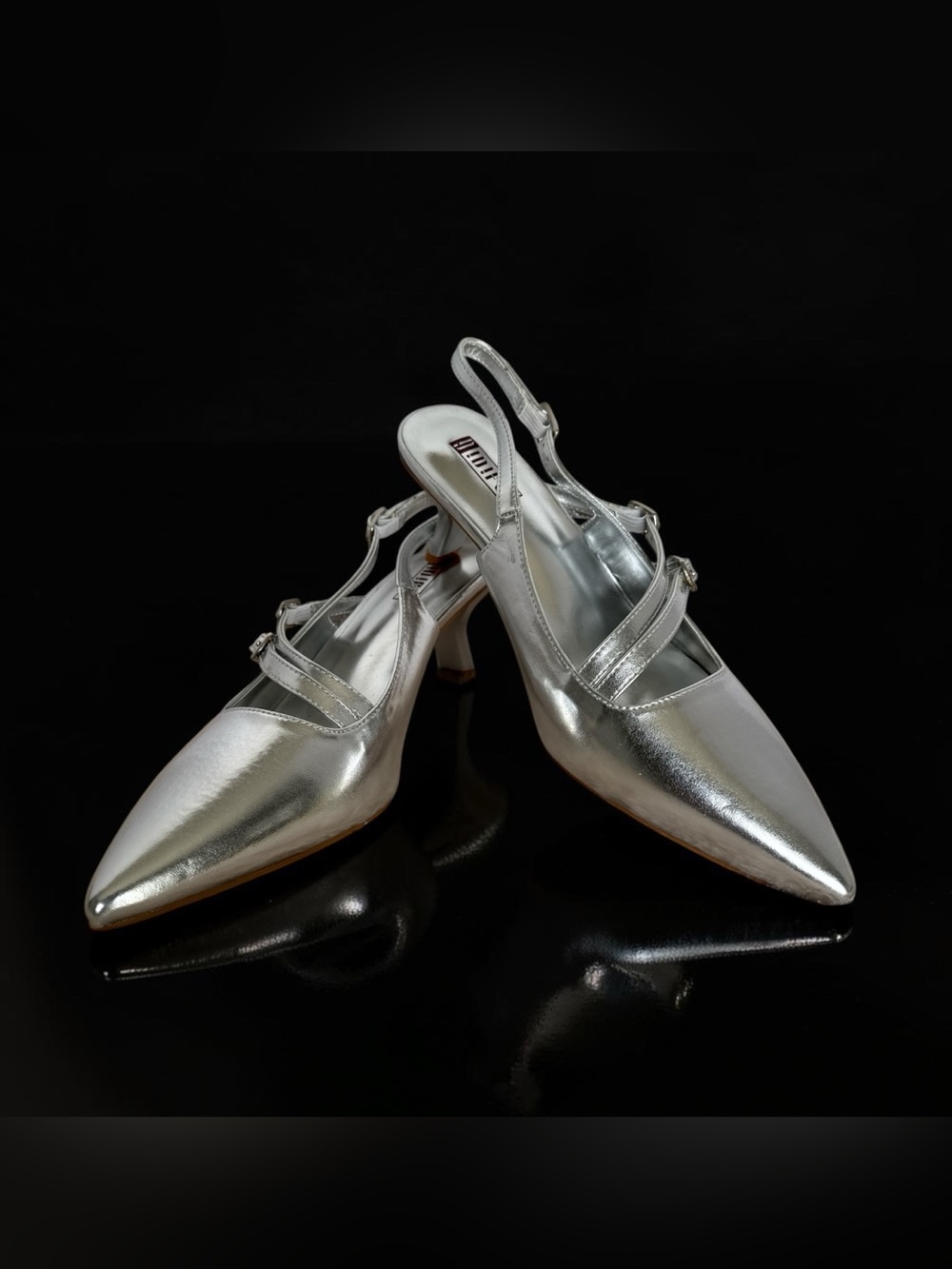 Silver Pointed-Toe Slingback 2” Pumps - Women's Dress Heels Size 8.5